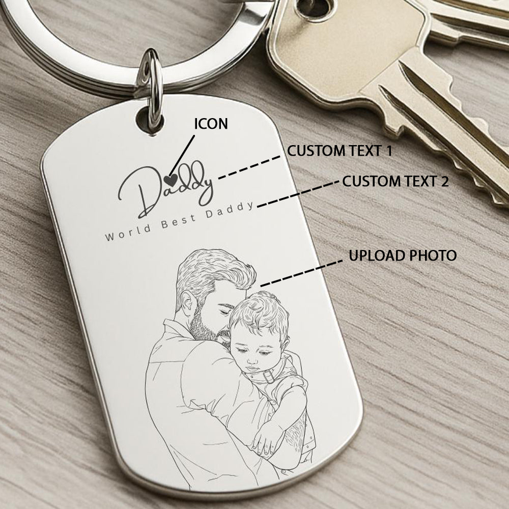 Custom Photo Sketch Metal Keychain -  Father's Day Gift For Dad LM32 669125