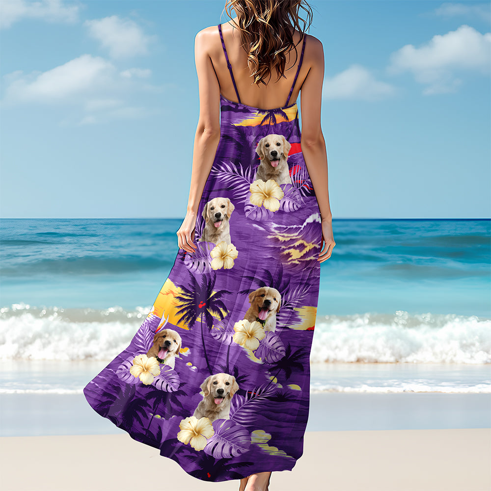 Custom Photo Dog Cat Tropical Hawaiian Aloha V-Neck Maxi Dress Summer Vacation Gift HA75 892508