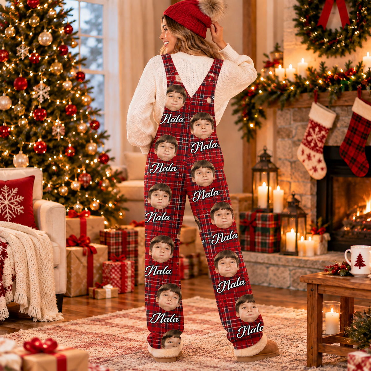 Custom Photo Christmas Caro Pattern Overall Jumpsuit - Best Christmas Gift For Family HO82 903884