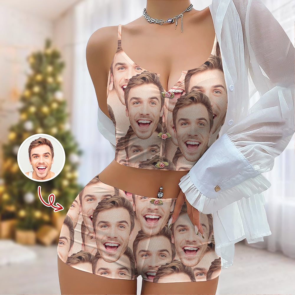 Custom Funny Face Appliques Notched Neckline Lingerie Set LM32 893907