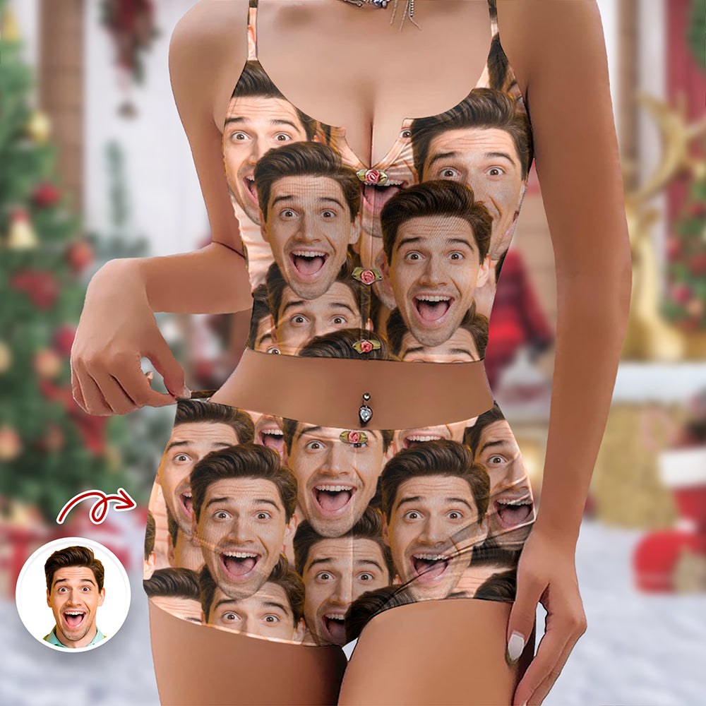 Custom Funny Face Appliques Notched Neckline Lingerie Set LM32 893907