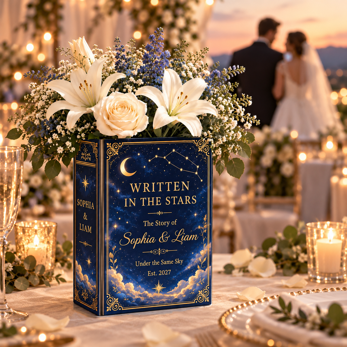 Written In The Stars Wedding Book Vase, Custom Couple Names Flower Vase CH07 181216