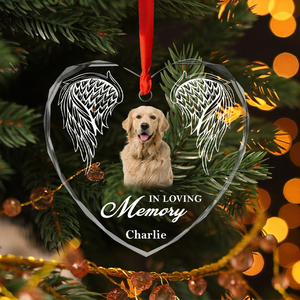 Custom Photo In Loving Memory Angel Wings Dog Cat Pet Heart Shaped Glass Ornament For Christmas HA75 891566