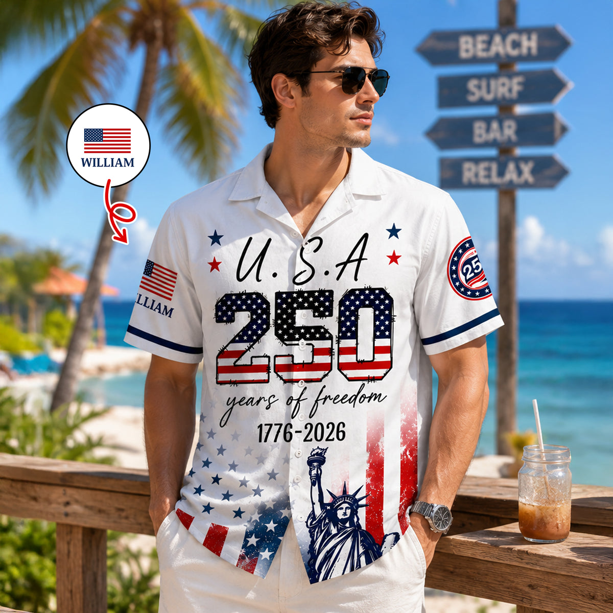 Custom Name American U.S.A 250 Years Of Freedom Hawaii Shirt HO82 902760