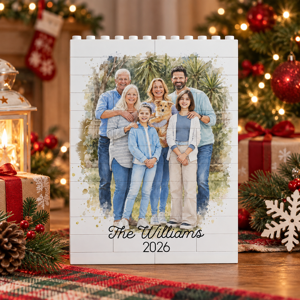 Personalized Photo Family Watercolor Building Brick Blocks Christmas Gifts HA75 919048