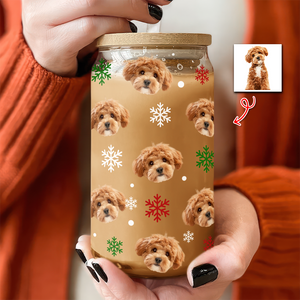 Custom Pet Photo Glass Can With Lid Christmas Gift for Pet Lovers TH10 894301