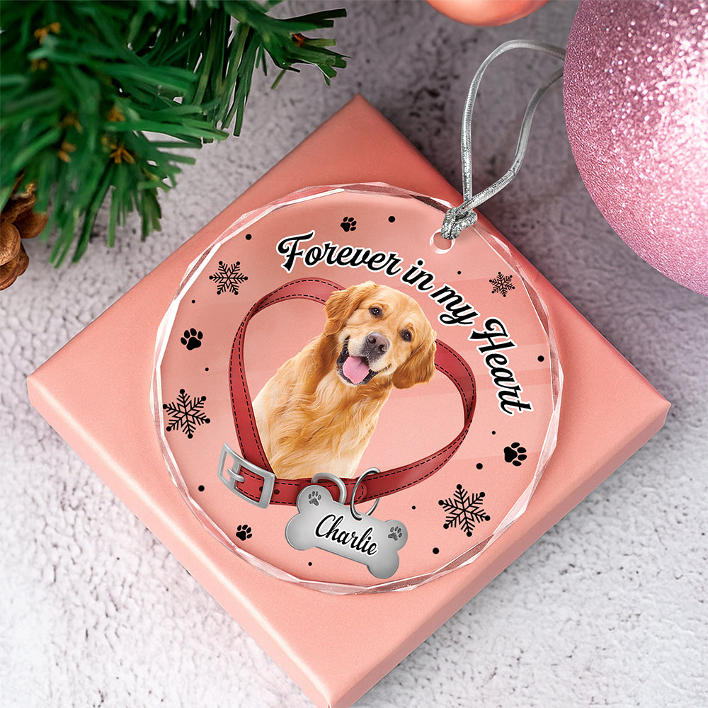 Custom Dog Photo Forever In My Heart Memorial Glass Ornament CH07 180442