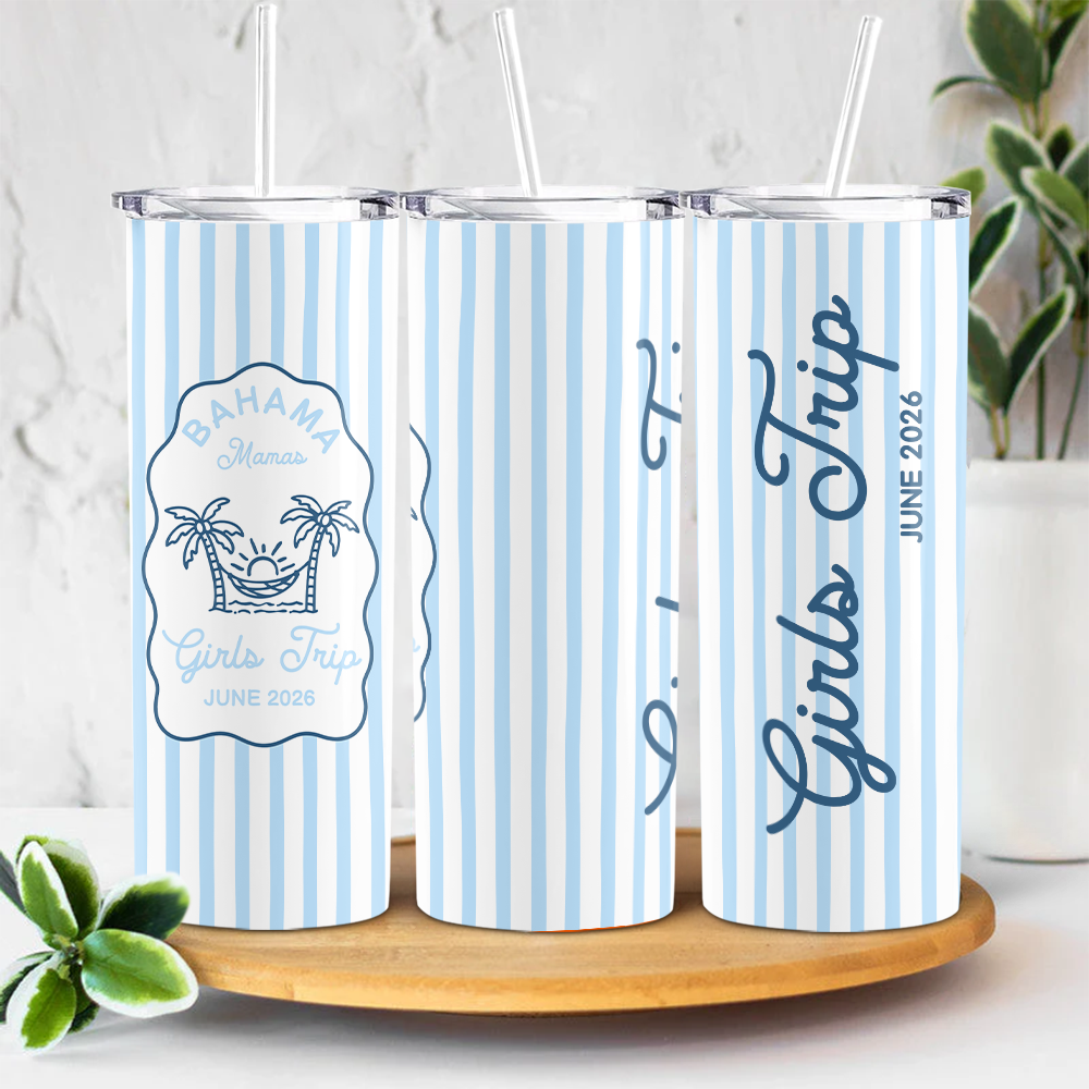 Custom Name Beach Icon Skinny Tumbler - Personalized Summer Party Cup HO82 902992