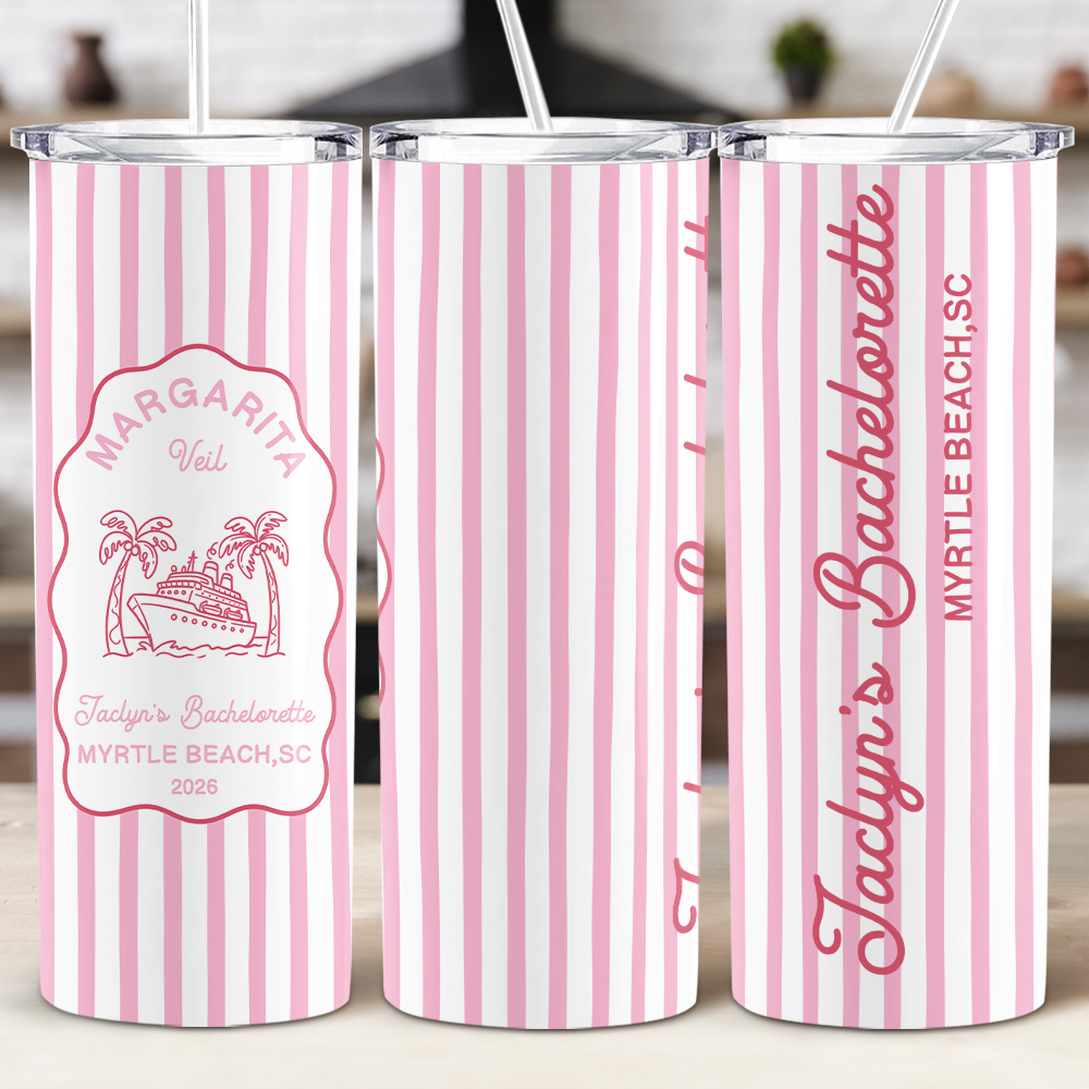 Custom Name Beach Icon Skinny Tumbler - Personalized Summer Party Cup HO82 902992