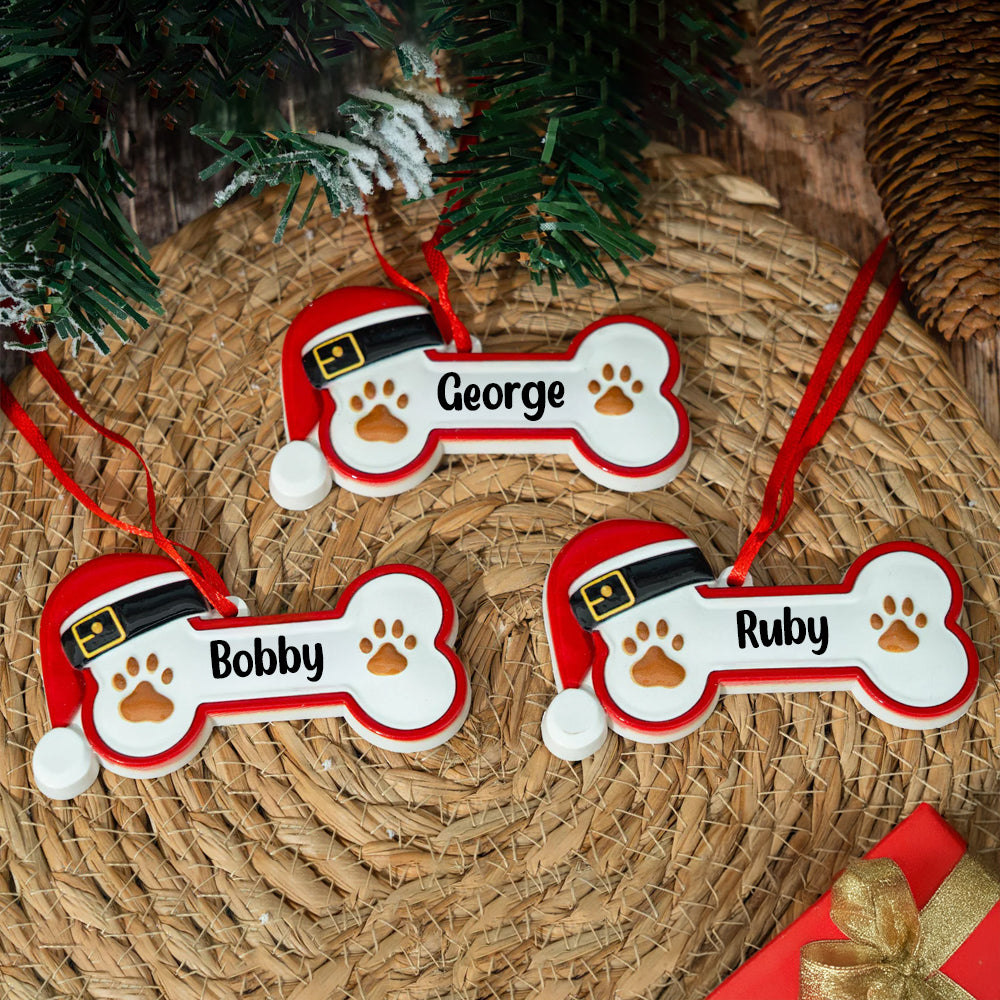 Personalized Custom Name Dog Bone With Santa Hat Resin Ornament TH10 896737