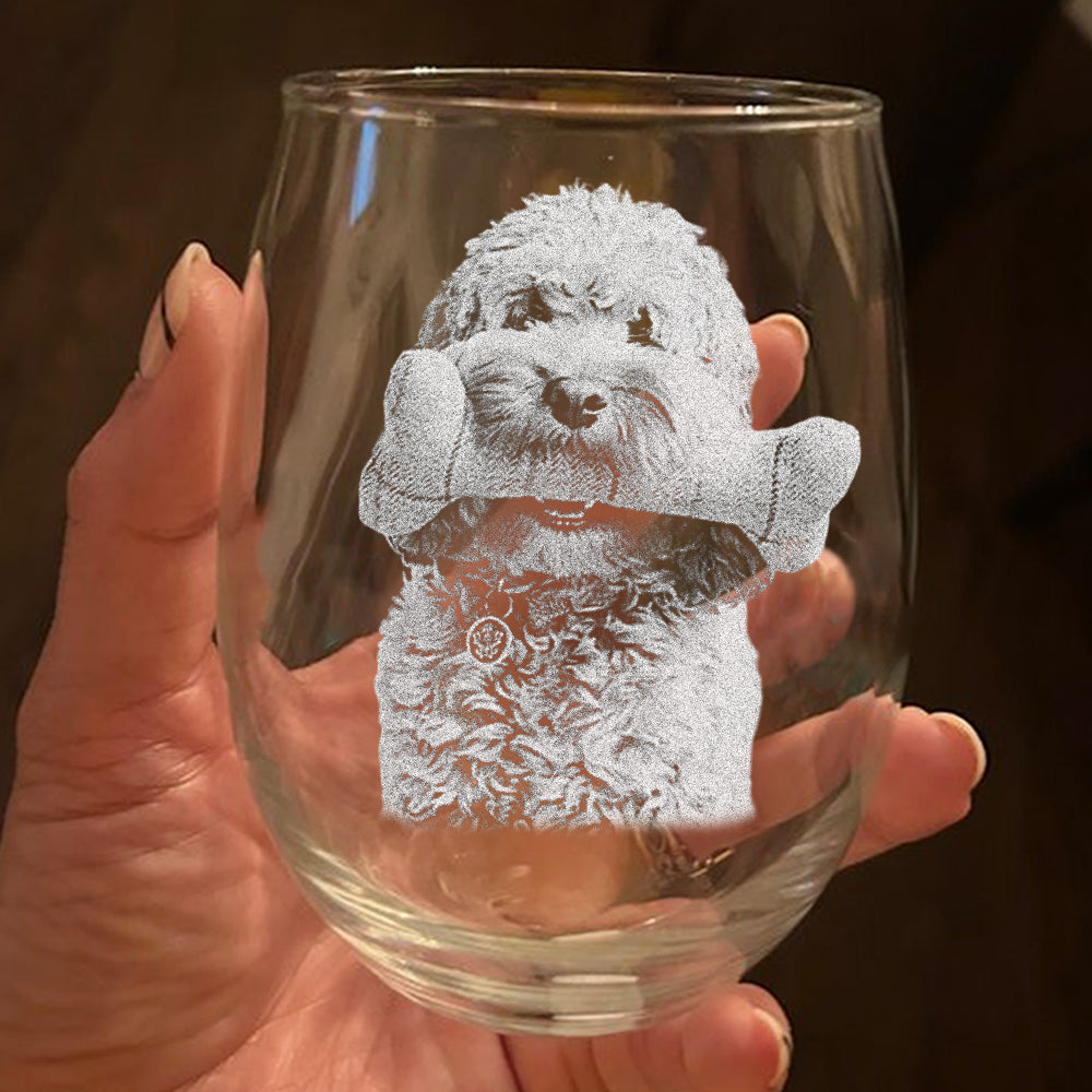 Custom Pet Portrait Photo Engraved Stemless Wine Glass Unique Dog Cat Lovers Gift HO82 894164