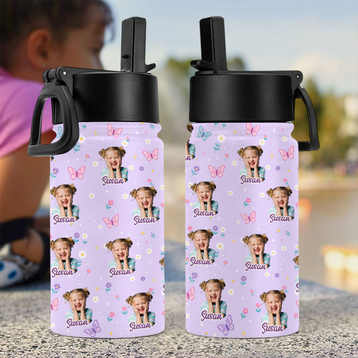 Custom Photo Cute Pattern Kids Water Bottle - Personalized Back To School Gift HO82 902850