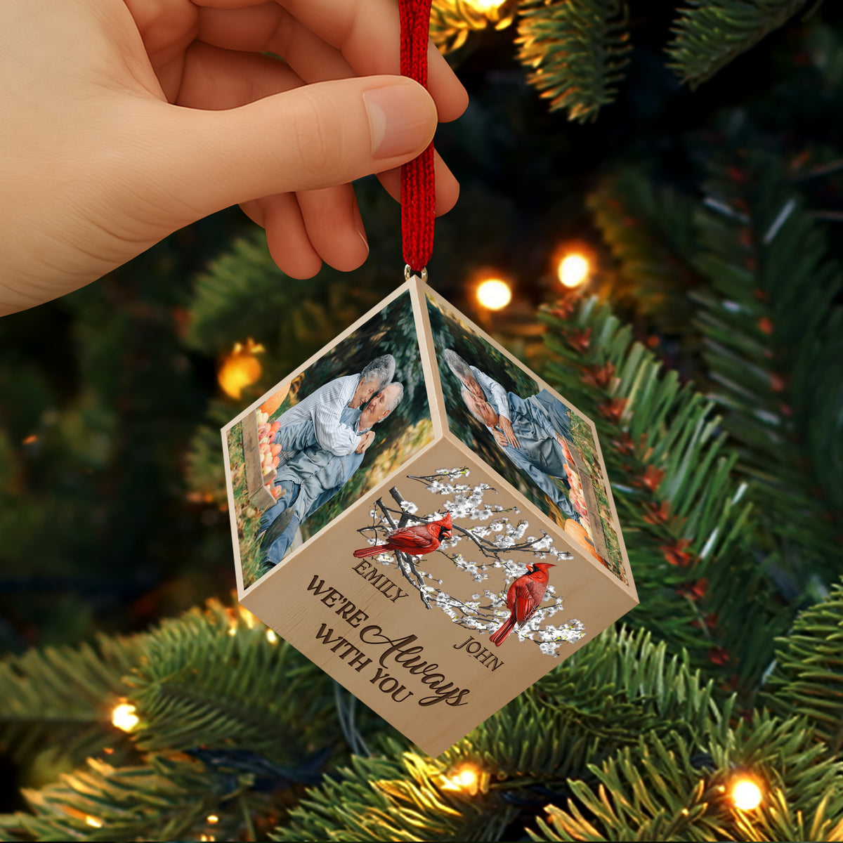 Custom Photo We're Always With You Memorial Cube Ornament For Christmas TH10 894525