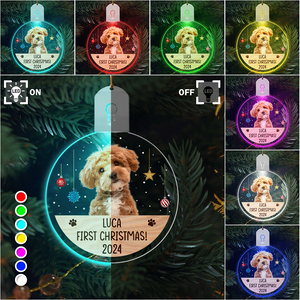 Custom Photo Dog, Cat First Christmas Circle Led Acrylic Ornament HA75 891678