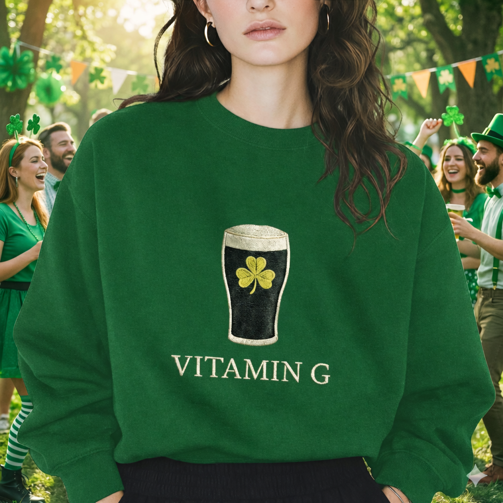 Vitamin G Embroidered Effect Funny Irish Beer Patrick's Day Shirt LM32 899199