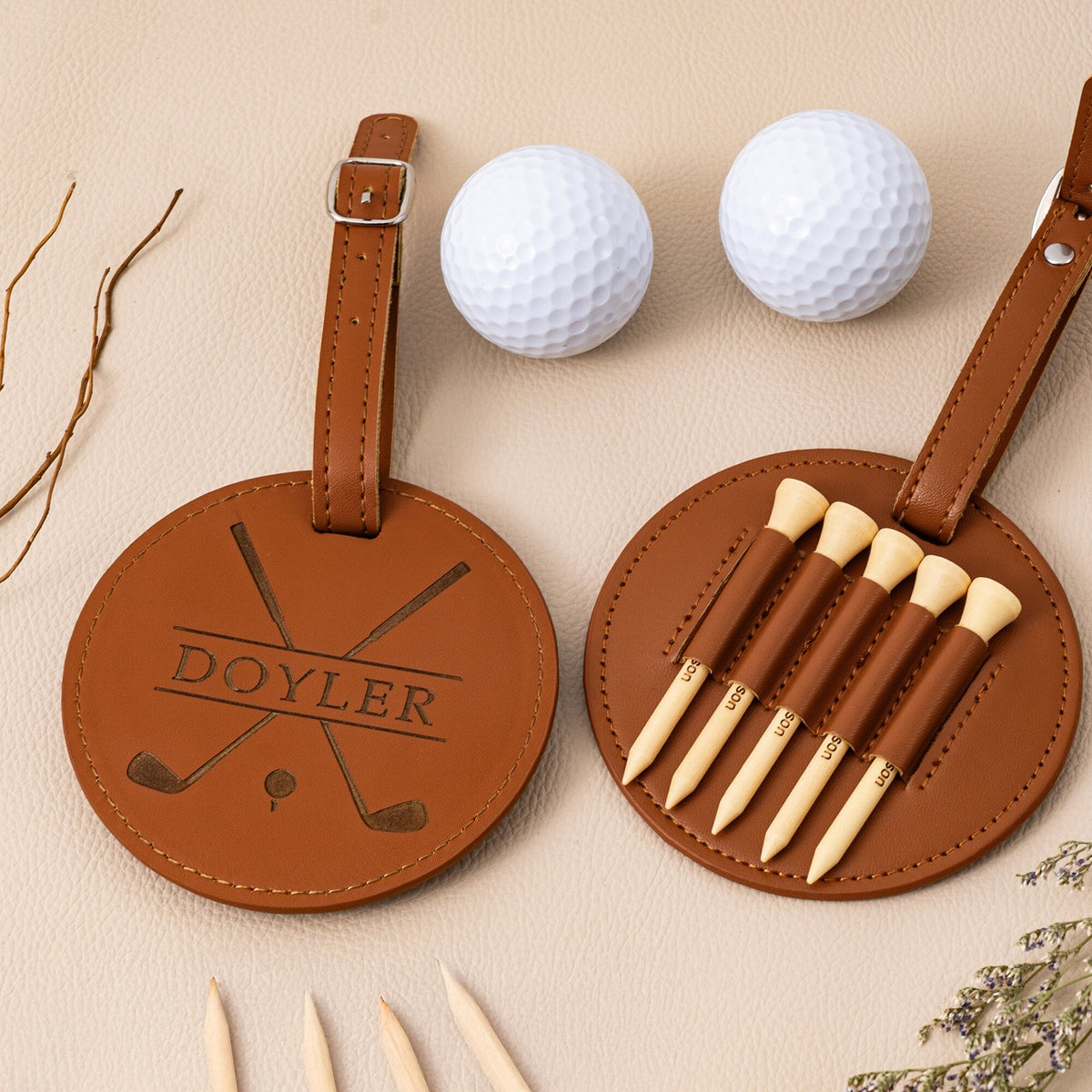 Personalized Leather Golf Bag Tag Gift with Golf Tees Gift for Golfer, Golf Ball Marker HA75 898332
