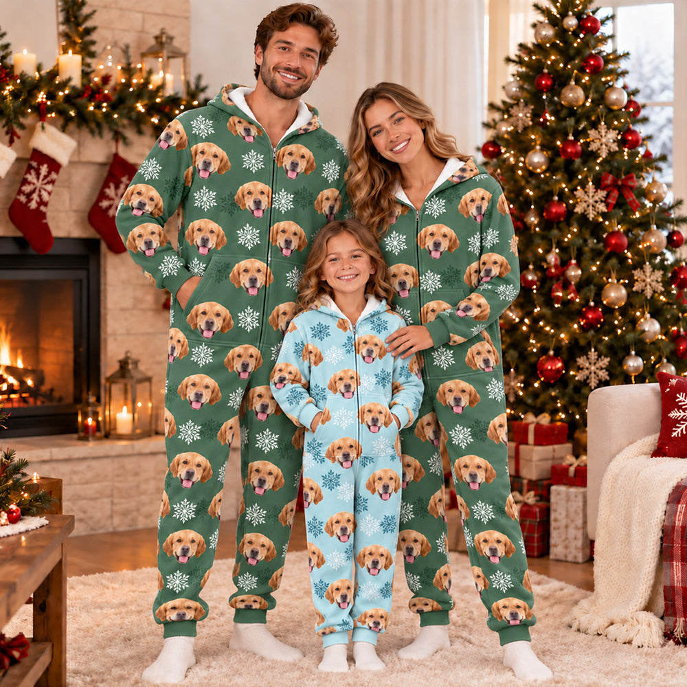Custom Dog Photo Snow Pattern Christmas Onesie Pajamas Gift For Pet Lovers CH07 180756