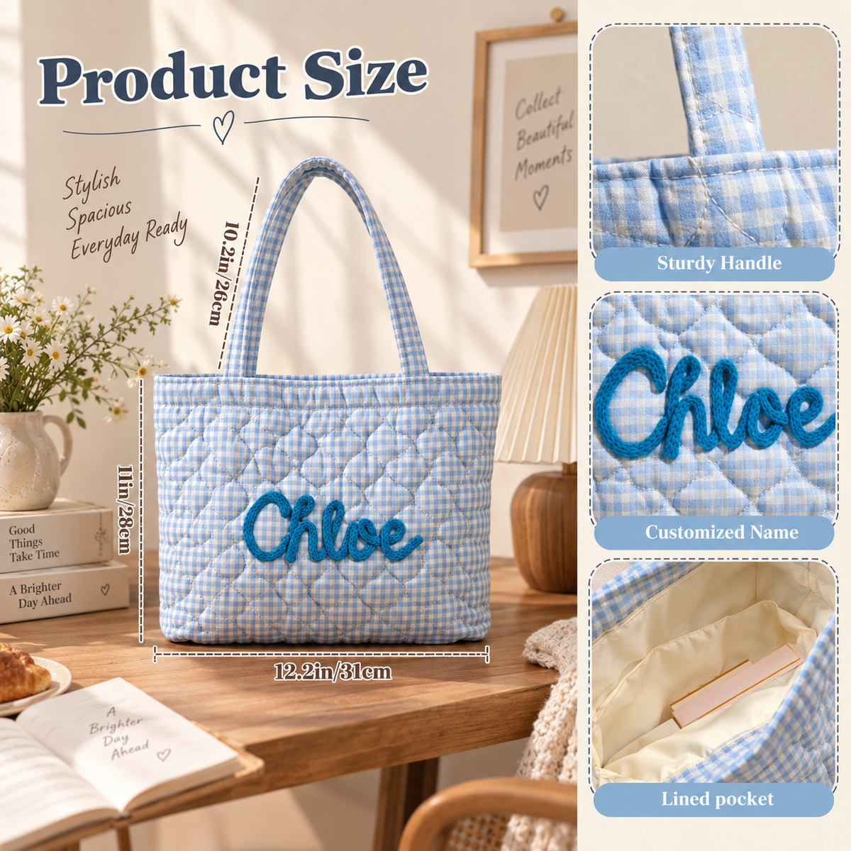 Personalized Crochet Name Quilted Heart Tote Bag with Lace Ribbon LM32 670085
