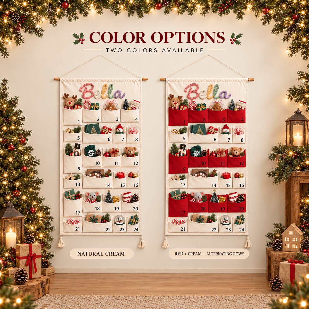 Personalized Name Reusable Christmas Advent Calendar, 24-Pocket Wall Hanging HA75 919518