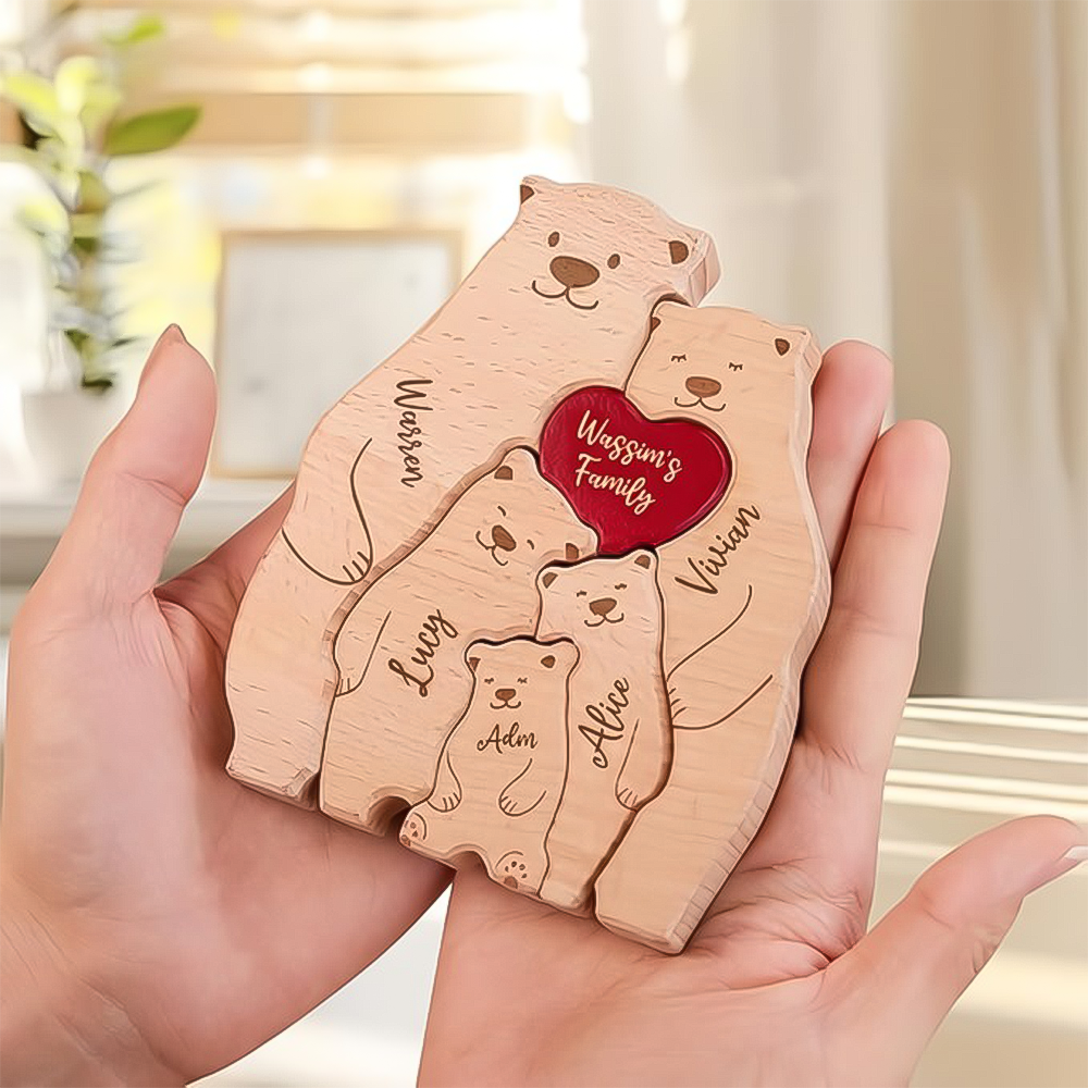 Custom Family Bear Puzzle, Engraved Family Name Puzzle Mother's Day Gift, Family Home Decor HA75 920734