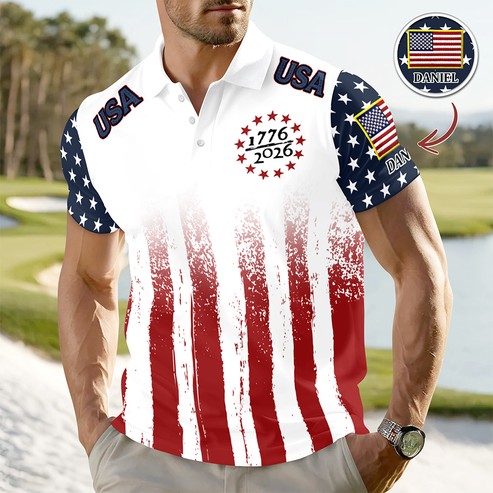 Custom Name USA 250 Years of Independence 1776–2026 American Flag Patriotic Polo Shirt HO82 902024