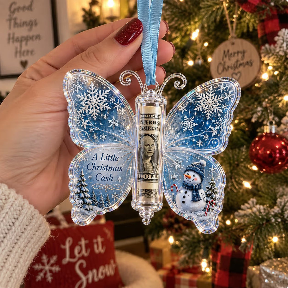 Funny Santa Brought A Little Christmas Cast Butterfly Money Holder Ornament, Holiday Decor Gift LM32 670335