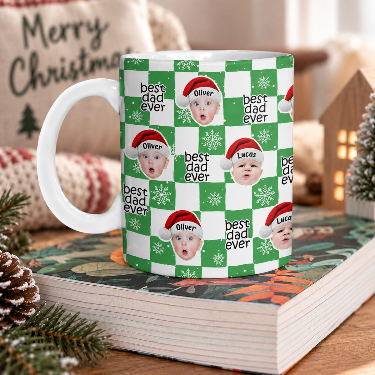 Custom Cute Baby Photo Best Dad, Mom Ever Christmas Pattern Print Full Mug LM32 670041