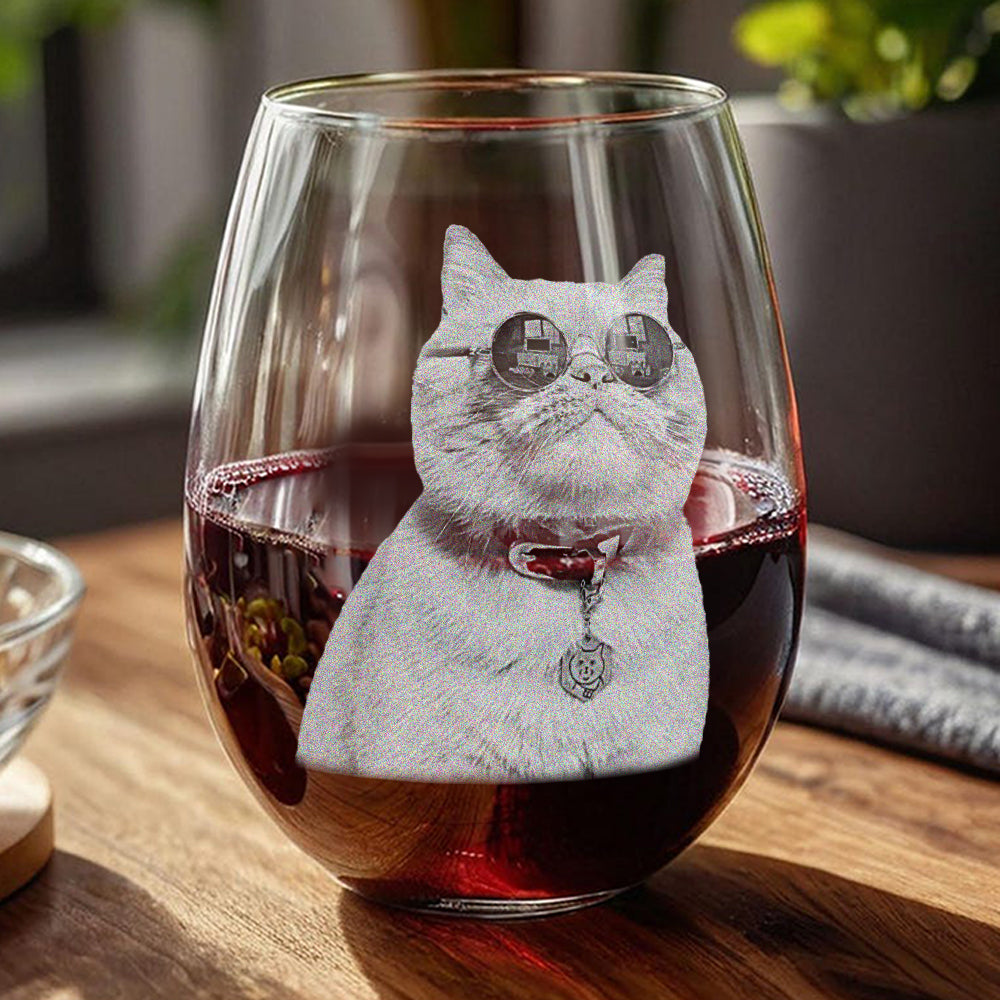 Custom Pet Portrait Photo Engraved Stemless Wine Glass Unique Dog Cat Lovers Gift HO82 894164