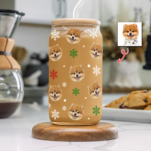 Custom Pet Photo Glass Can With Lid Christmas Gift for Pet Lovers TH10 894301