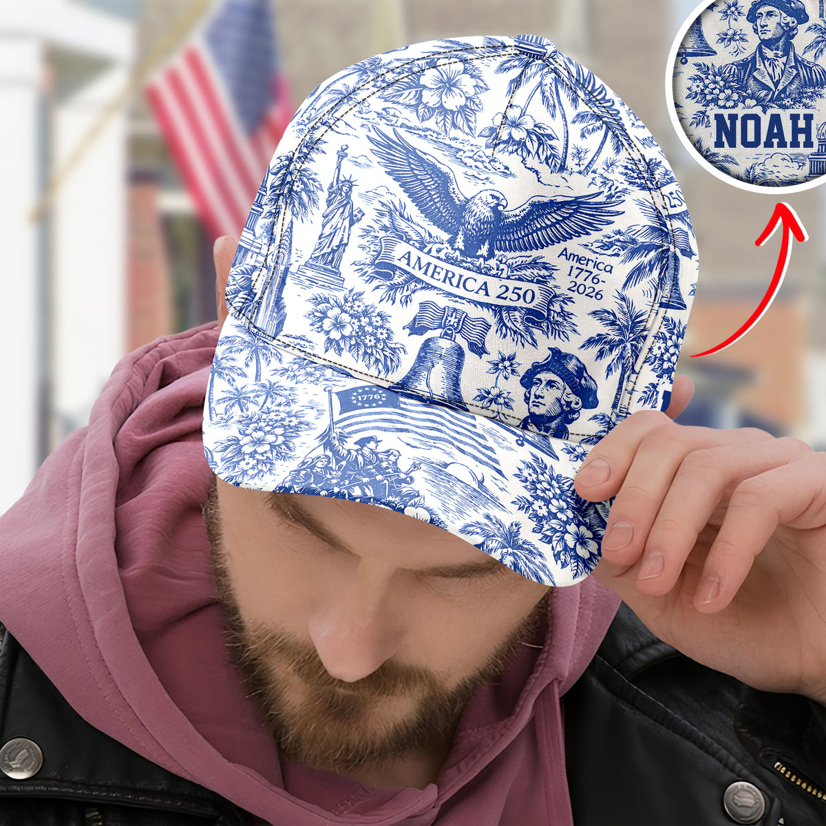 Personalized America 1776-2026 Anniversary Toile De Jouy Style Classic Cap HO82 902452