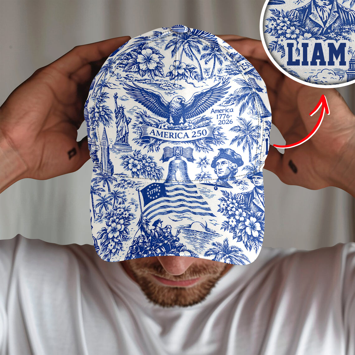 Personalized America 1776-2026 Anniversary Toile De Jouy Style Classic Cap HO82 902452
