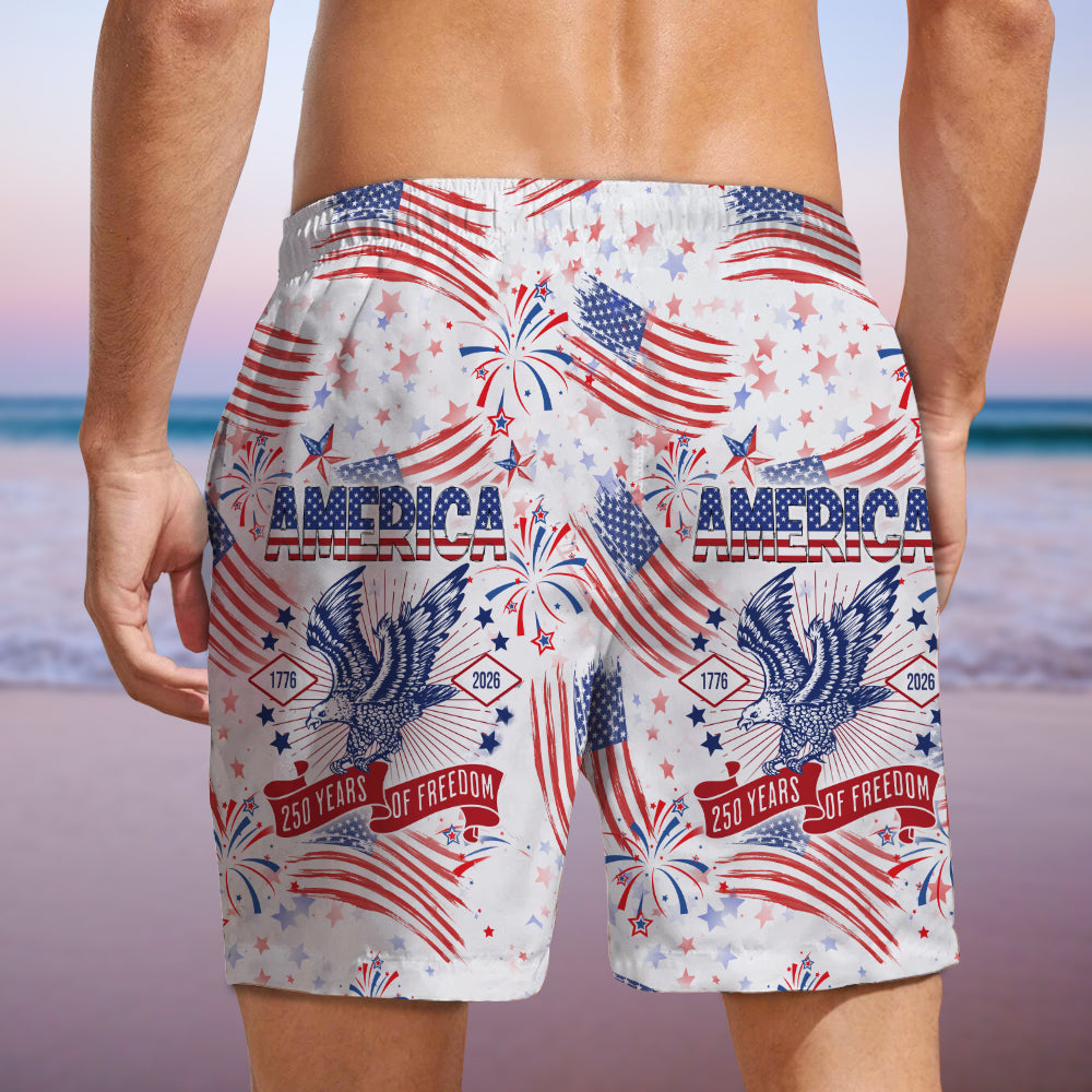 USA 250 Years of Freedom 1776–2026 American Flag Beach Shorts TH10 169111