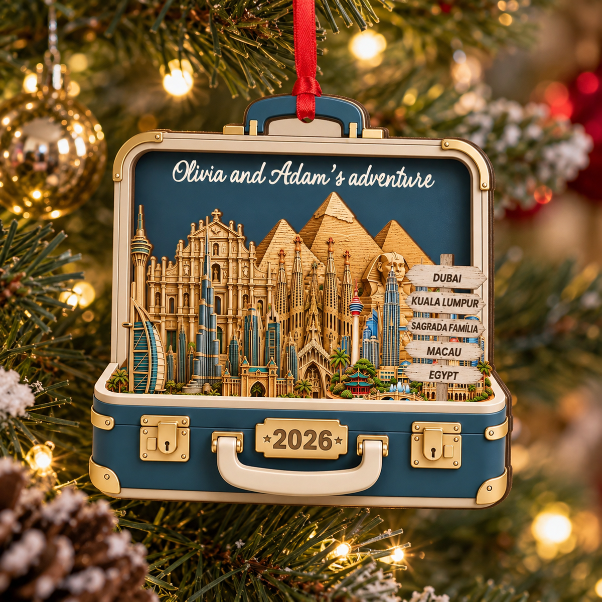 Personalized Couple Adventure Travel Suitcase Christmas Wood Ornament LM32 670683
