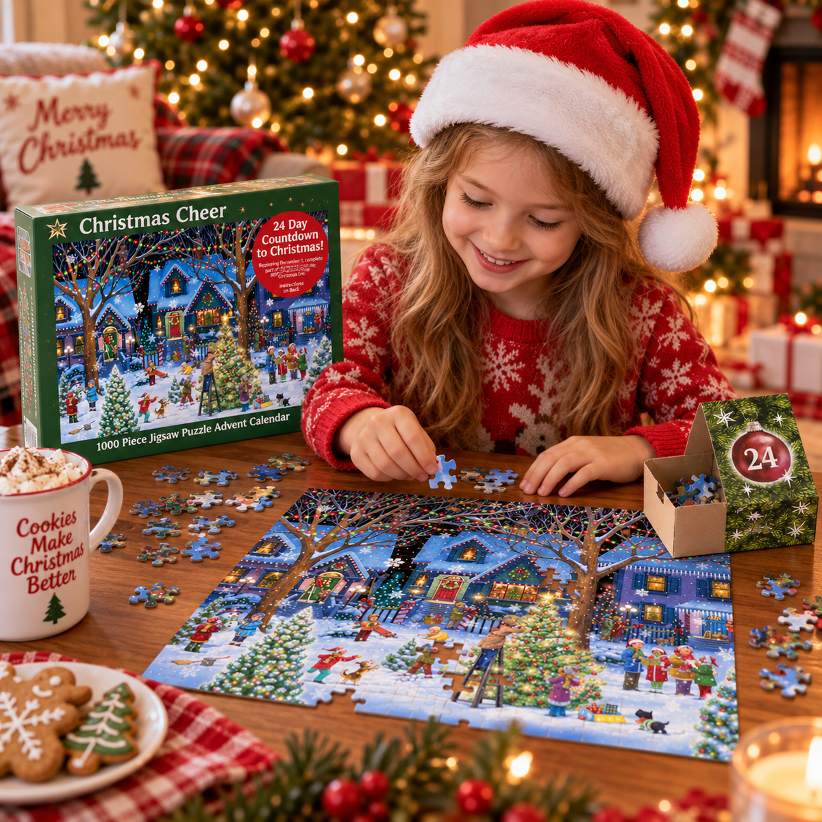 Christmas 24 Days Advent Calendar Puzzle, 1000 Piece Jigsaw Puzzle for Family LM32 670171