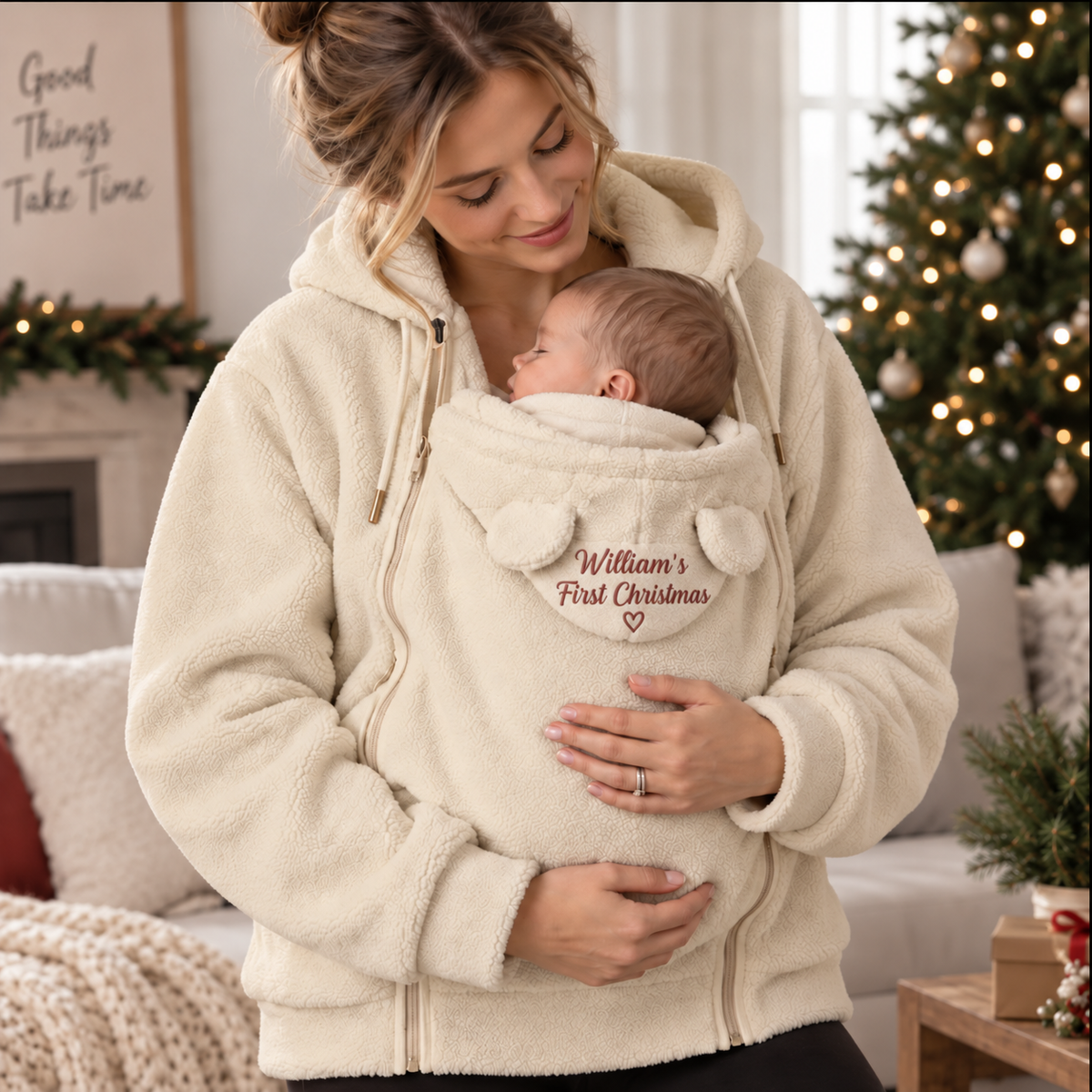 Personalized Baby's First Christmas with Mom Hands-Free Babywearing Hoodie LM32 670077