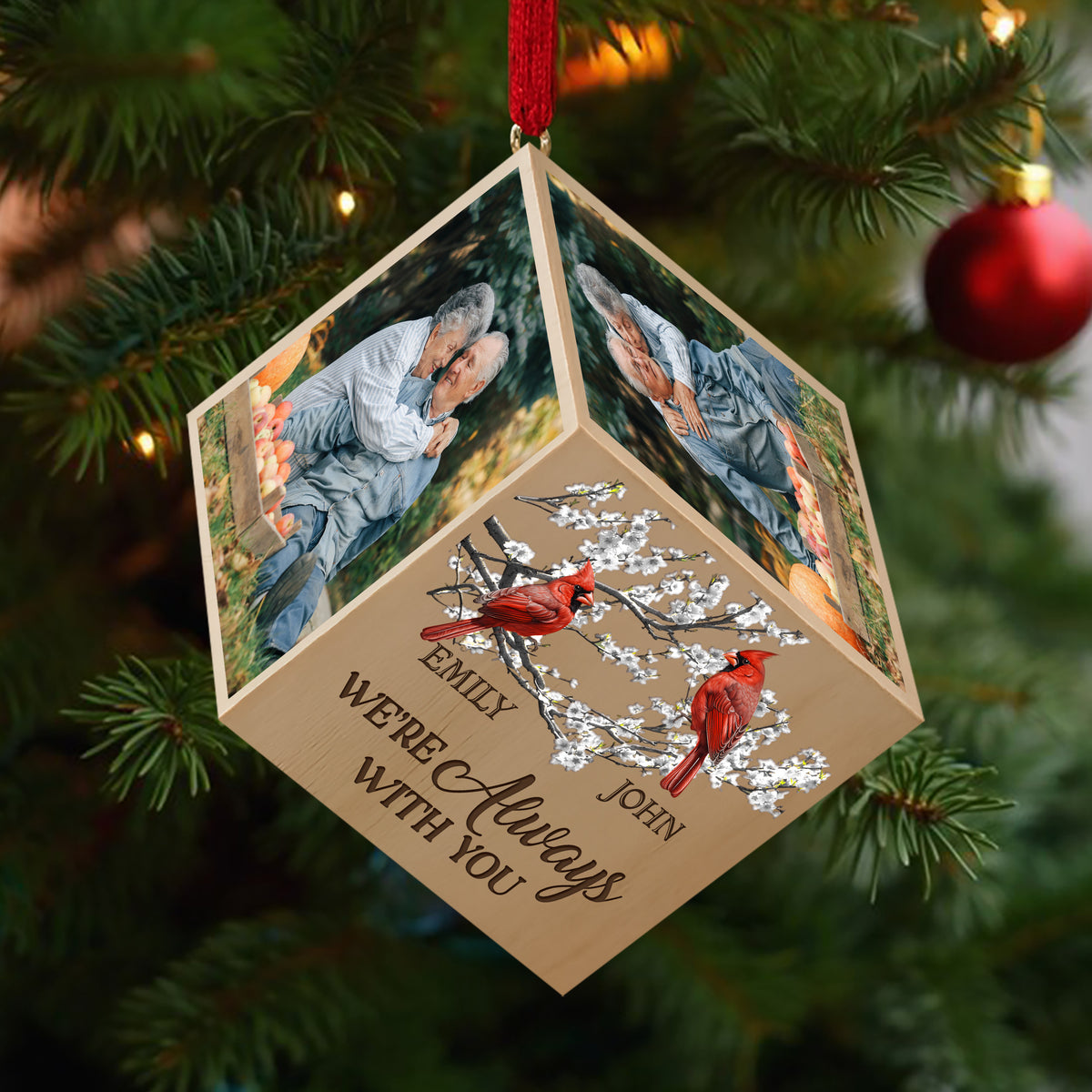 Custom Photo We're Always With You Memorial Cube Ornament For Christmas TH10 894525