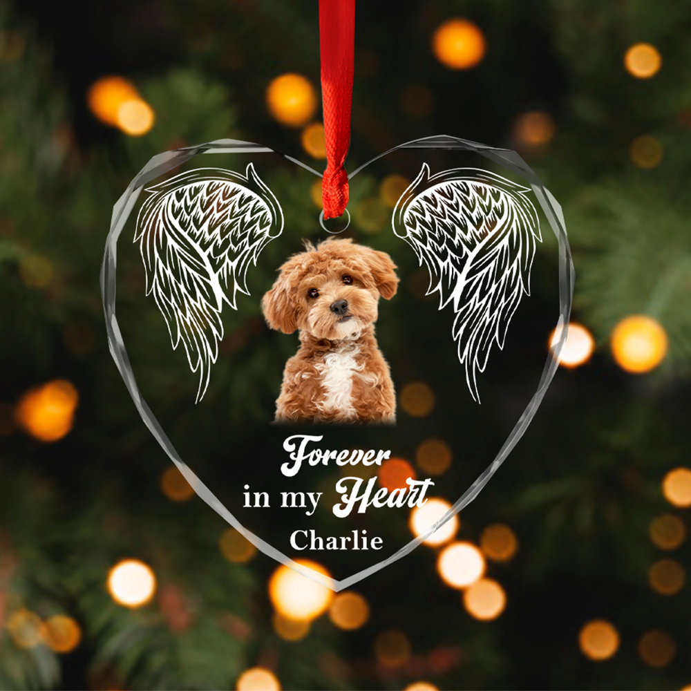 Custom Photo In Loving Memory Angel Wings Dog Cat Pet Heart Shaped Glass Ornament For Christmas HA75 891566