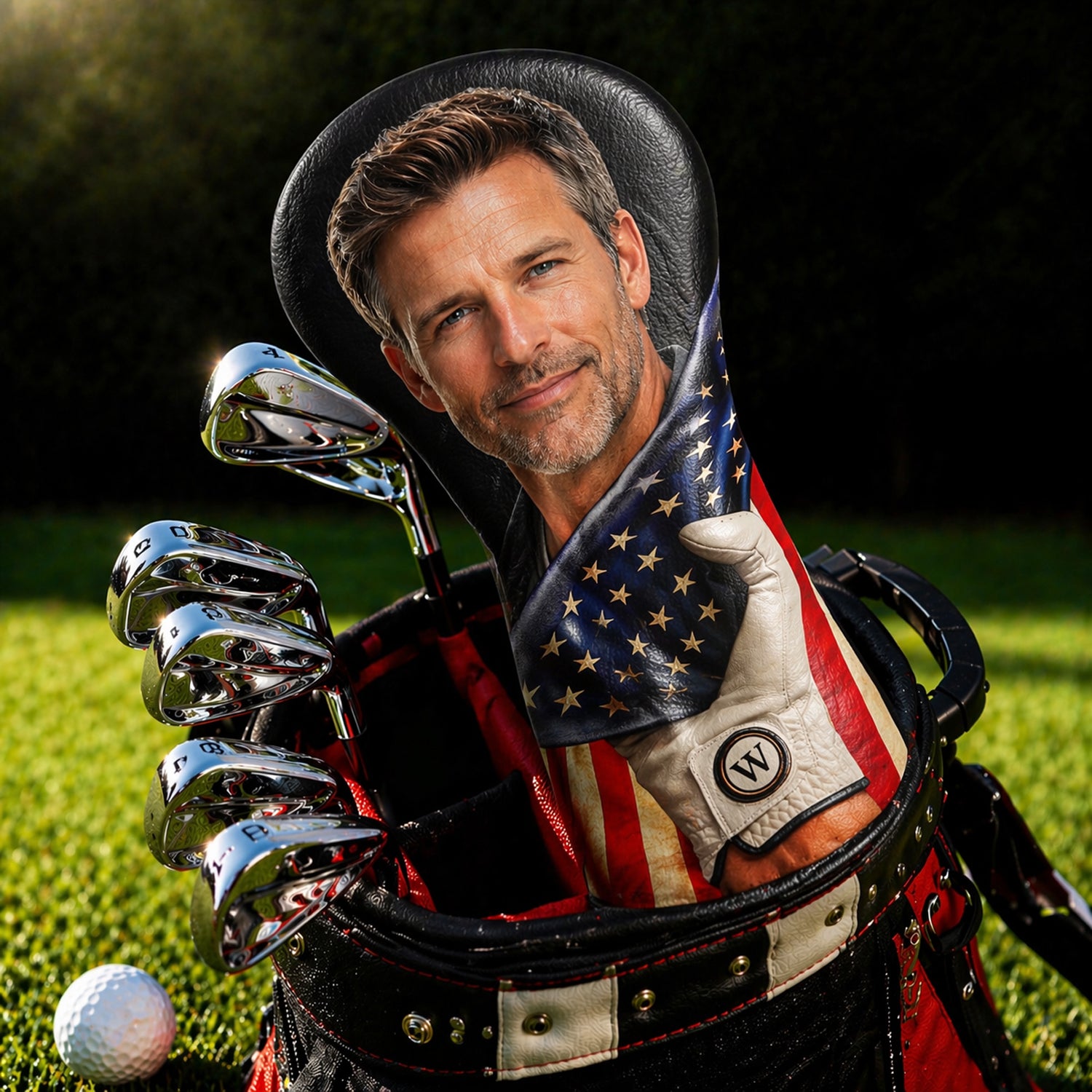 Custom Photo US Flag Golf Head Cover, Golf Club Cover - Gift For Dad, Golf Lovers HO82 902156