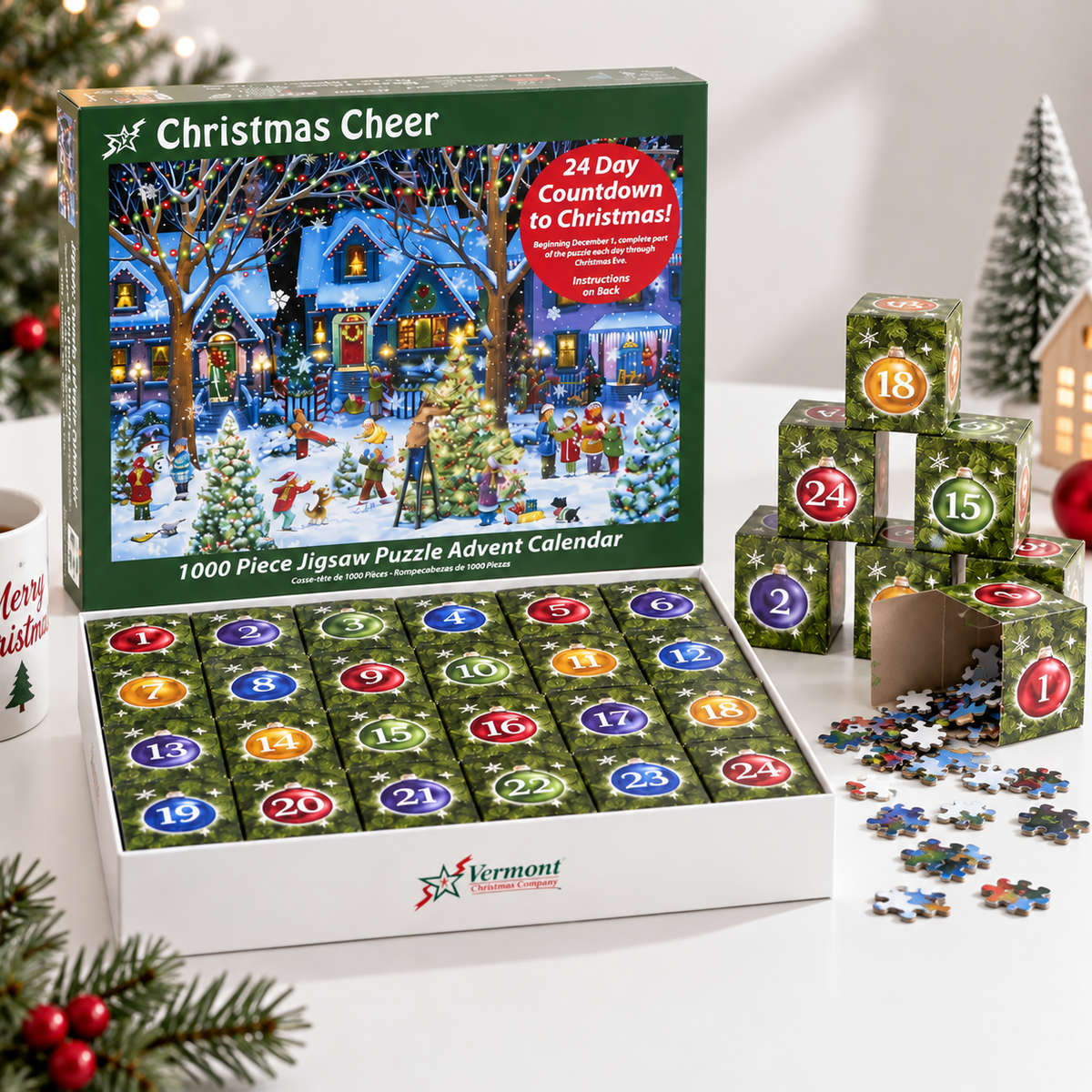 Christmas 24 Days Advent Calendar Puzzle, 1000 Piece Jigsaw Puzzle for Family LM32 670171