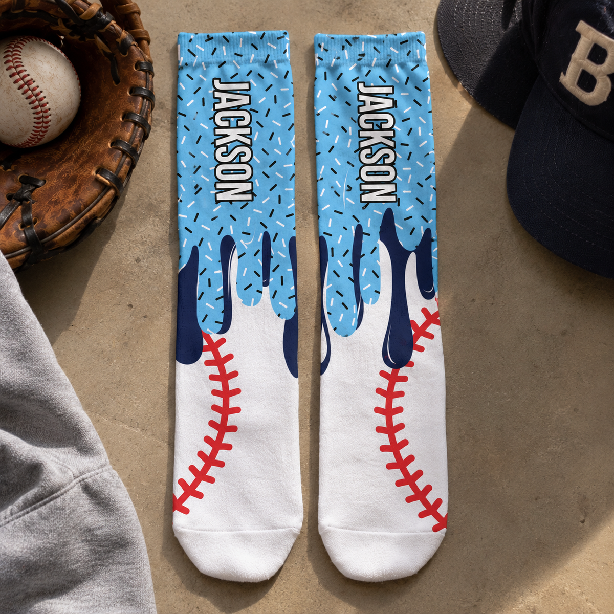 Personalized Name Baseball Drip Crew Socks, Gift for Sport Lovers LM32 670733