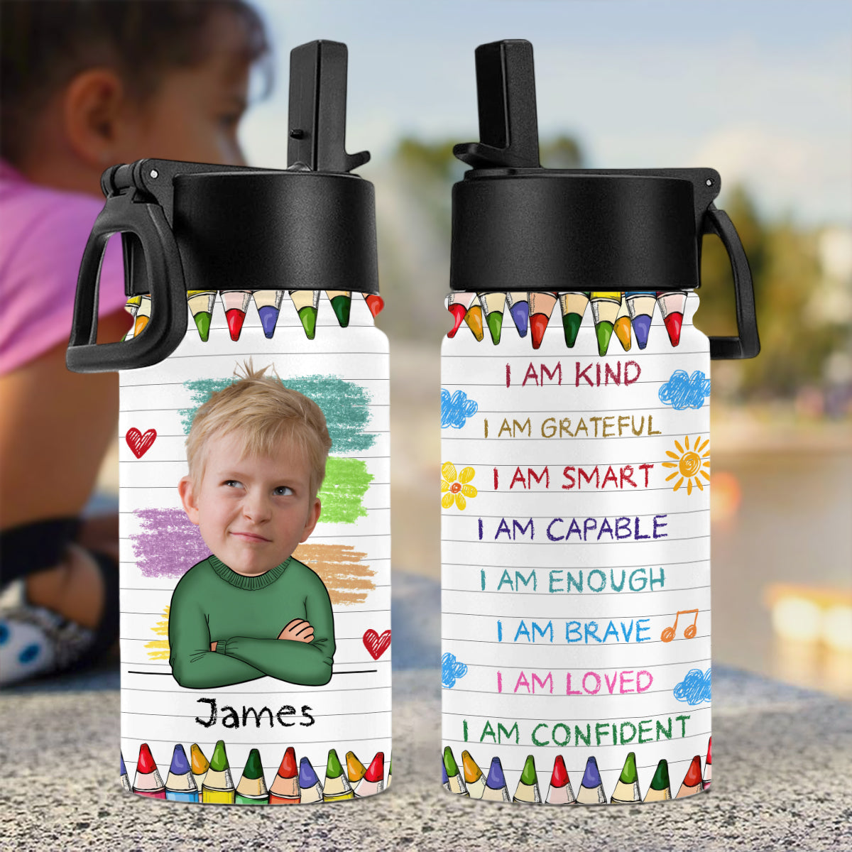 Personalized Back To School I Am Kind Kids Water Bottle With Straw TH10 894187