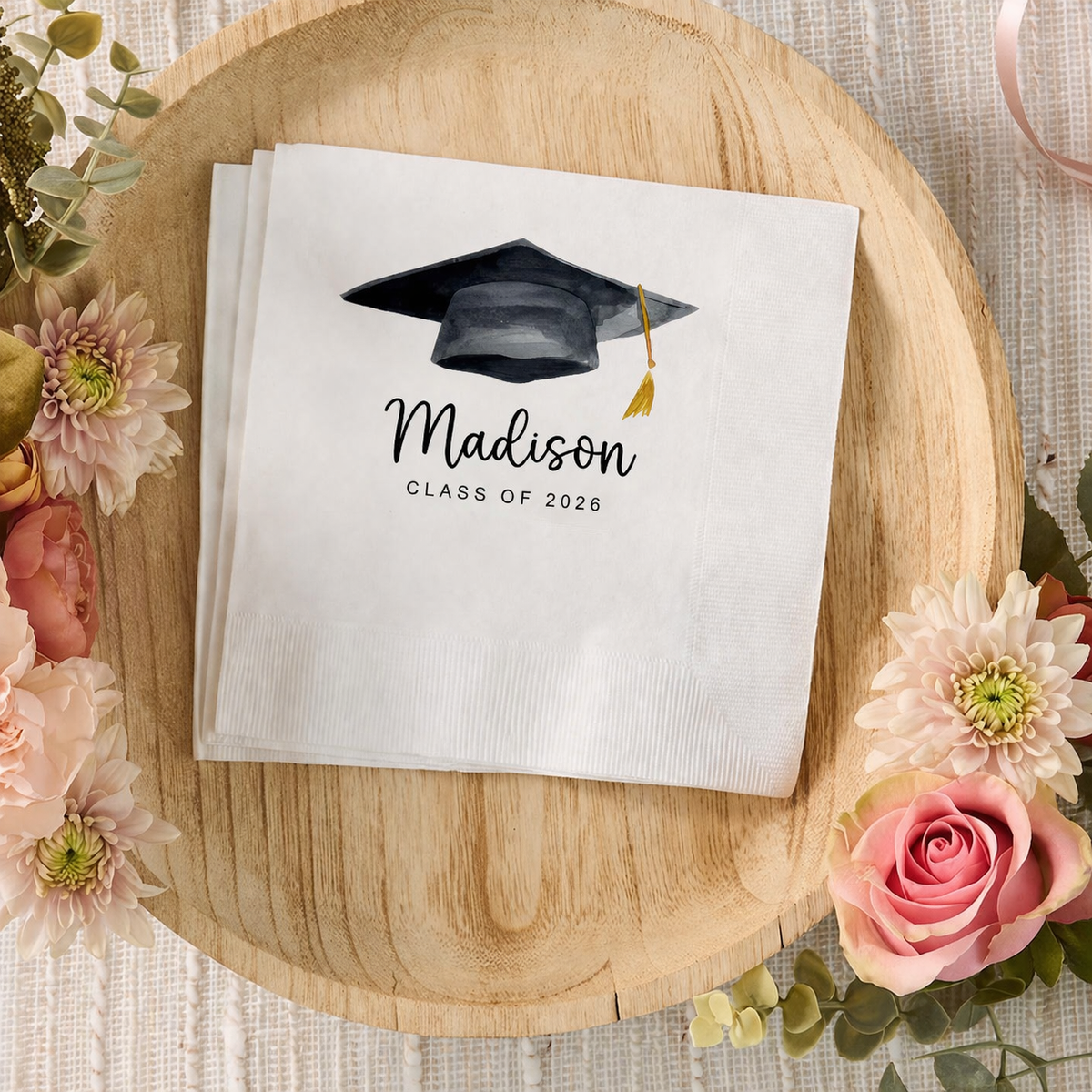 Personalized Graduation Napkins - Class of 2026 Grad Cap Party Beverage Cocktail Napkins LM32 899755