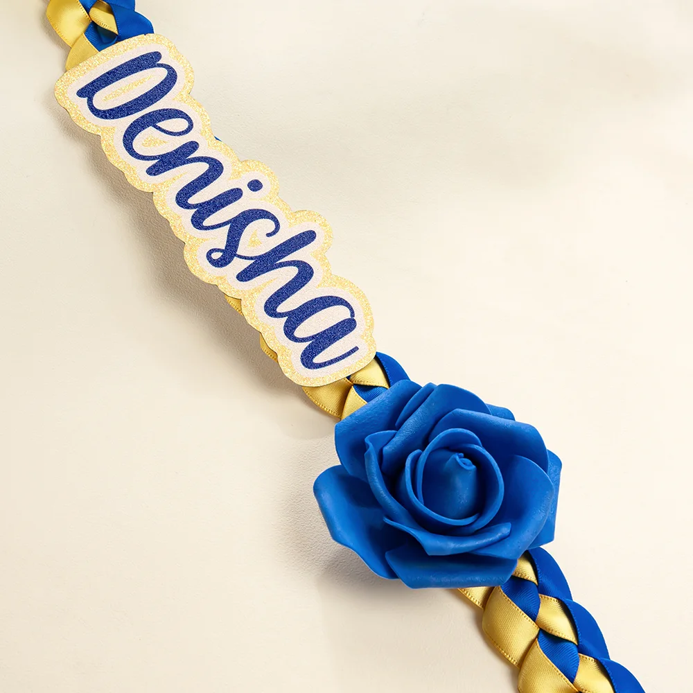 Personalized Class of 2026 Rose Rhinestone Two-Colored Braided Graduation Ribbon Lei with Texts Graduation Party Decor Gift for Graduates TH10 898335