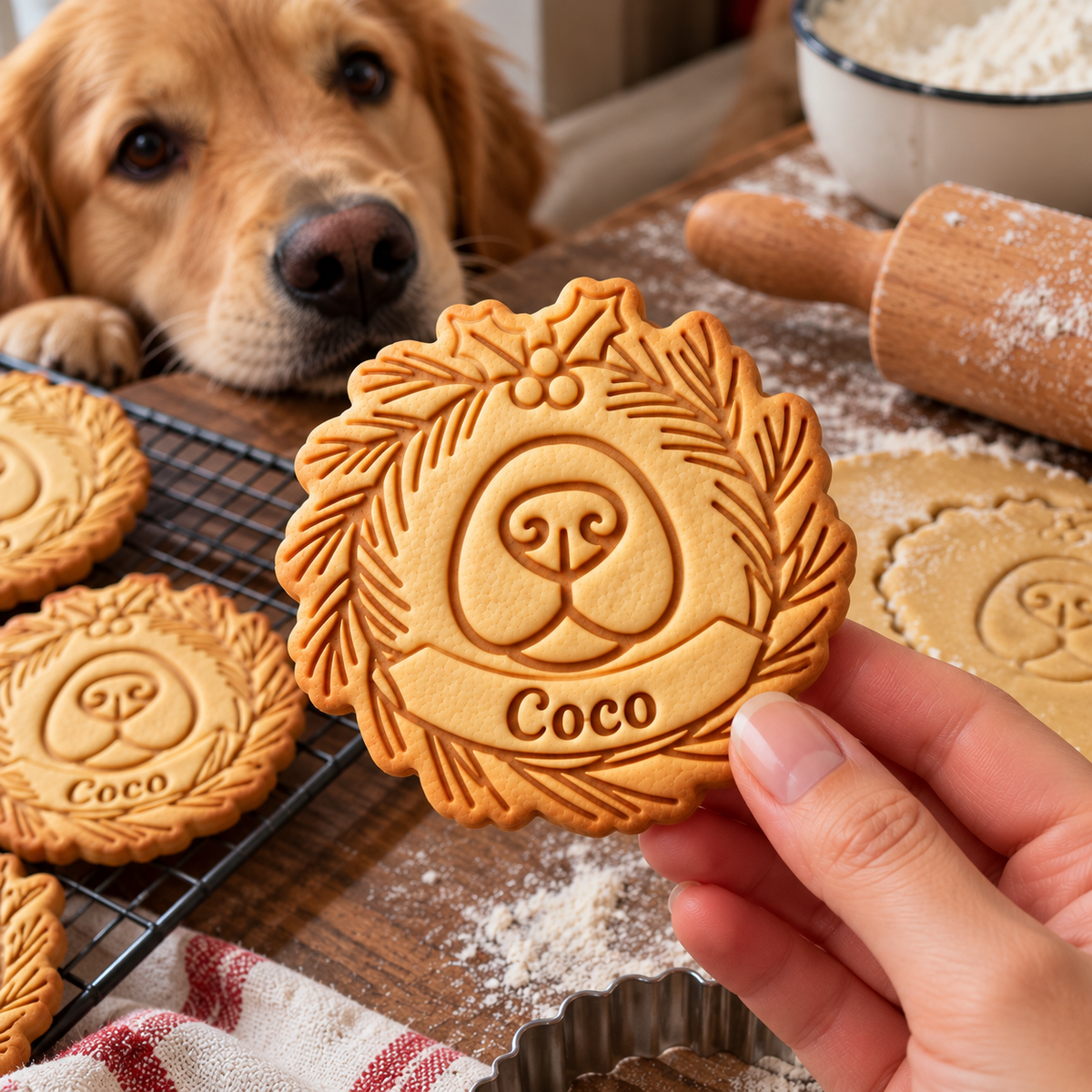 Personalized Christmas Dog Nose Wreath Cookie Stamp For Dog Lovers LM32 670719