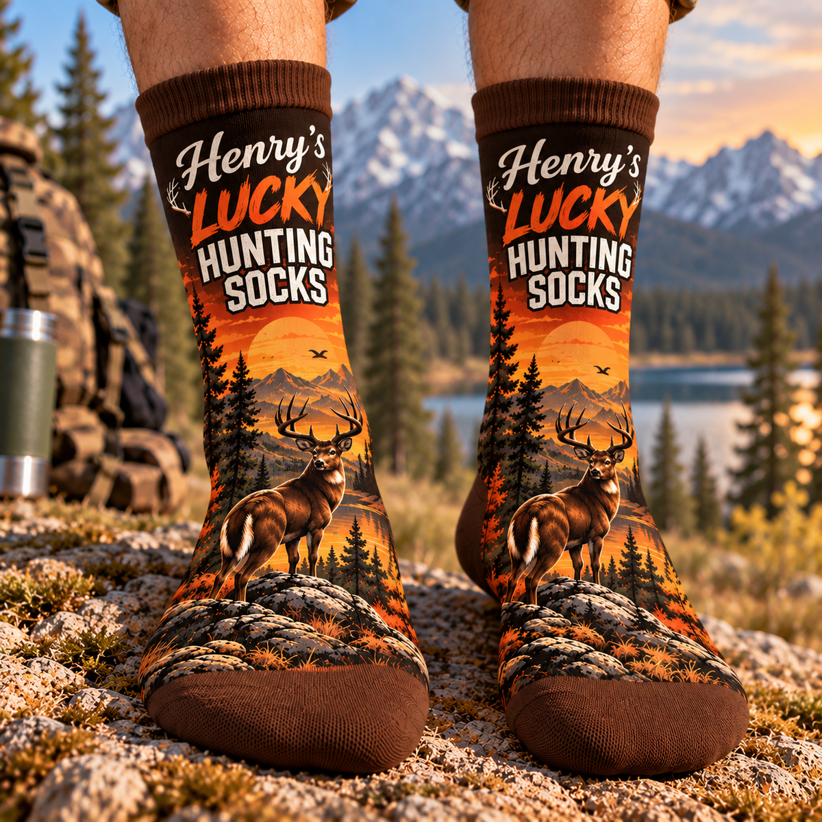 Personalized Lucky Hunting Socks, Custom Name Deer Hunting Socks CH07 180848
