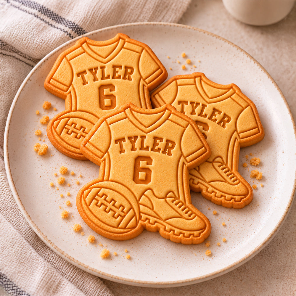 Custom Name Football Shirt Shaped Cookie Stamp, Sports Celebration Baking Accessory HO82 904160