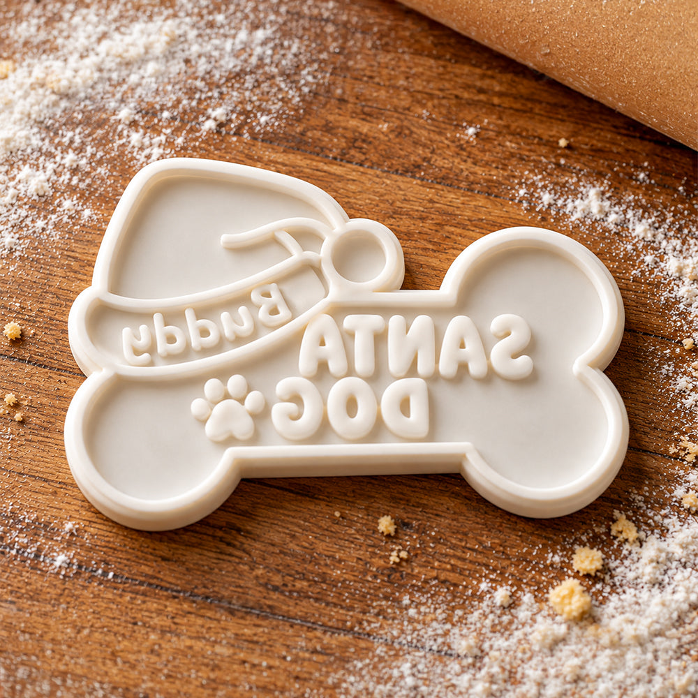 Personalized Name Santa Dog Christmas Shaped Cookie Stamp HA75 57010
