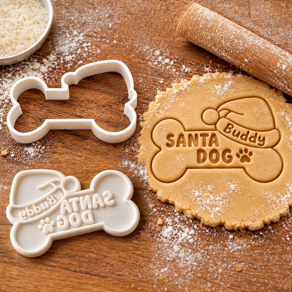 Personalized Name Santa Dog Christmas Shaped Cookie Stamp HA75 57010