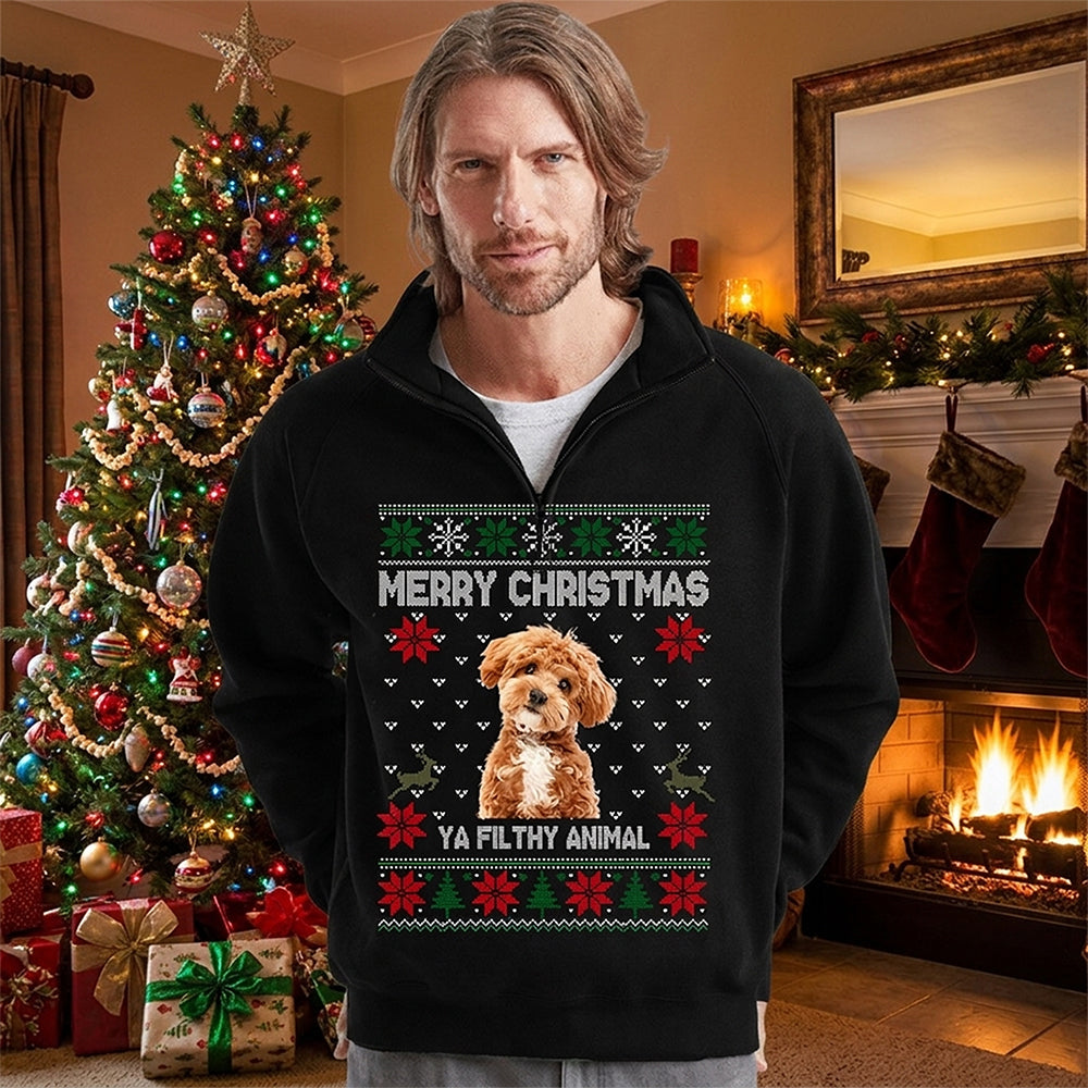 Custom Photo Merry Christmas Ya Filthy Animal Printed Quarter Zip Sweater TH10 170843