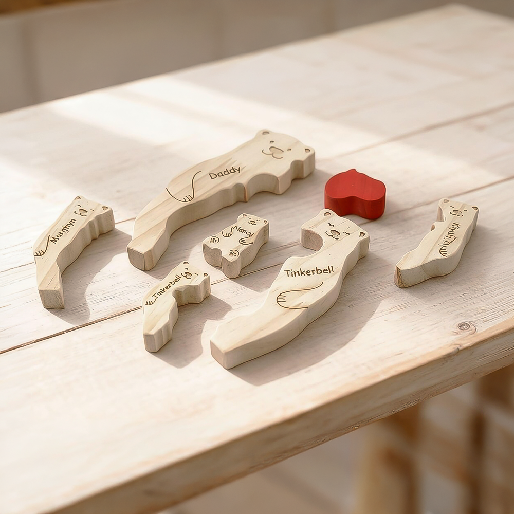 Custom Family Bear Puzzle, Engraved Family Name Puzzle Mother's Day Gift, Family Home Decor HA75 920734